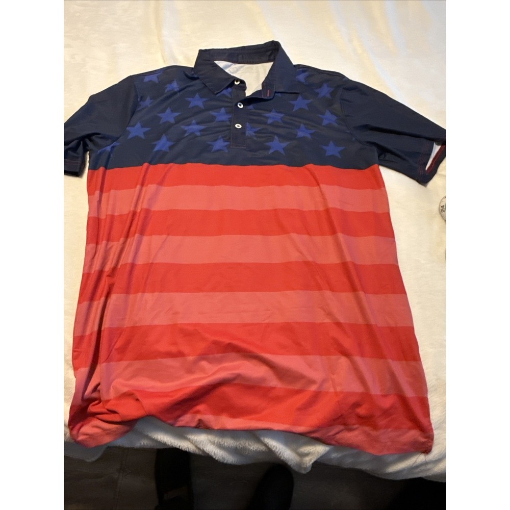 USAG Mens XL Patriotic Polo Shirt American Flag Stars Stripes 23 P2P